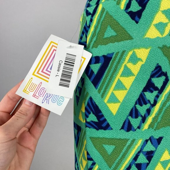 LuLaRoe Cassie L Green Yellow Blue Geometric Pattern Pencil Skirt NWT - Picture 6 of 13